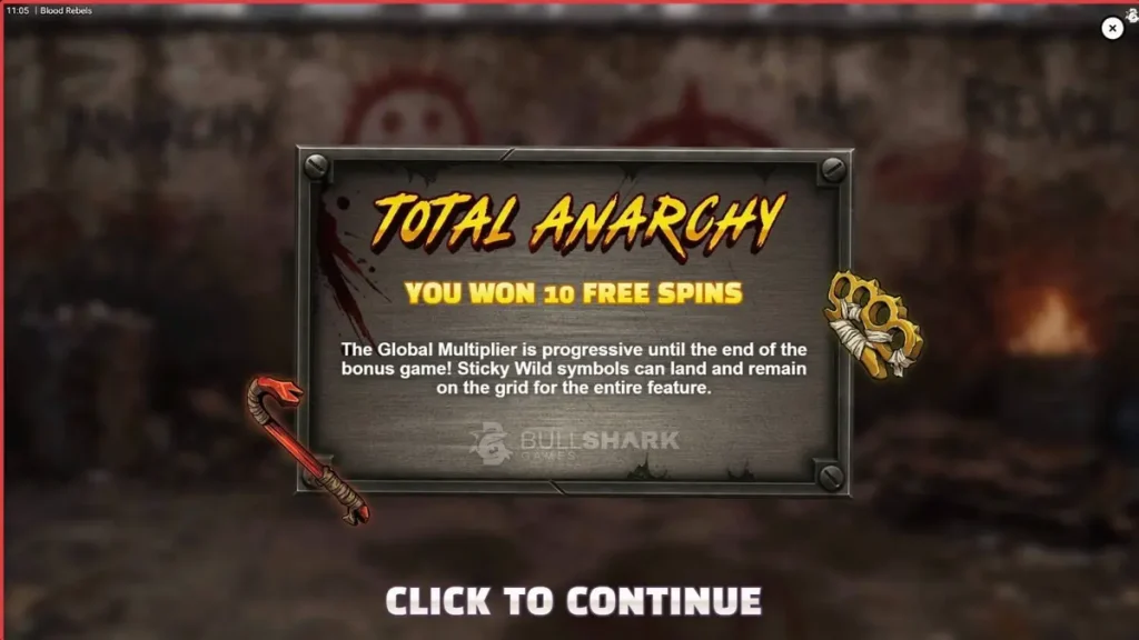 Tela de jogo do slot Blood Rebels com temática urbana e símbolos de luta