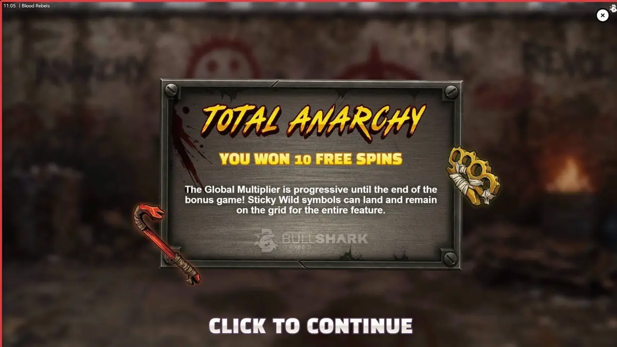 Tela de jogo do slot Blood Rebels com temática urbana e símbolos de luta
