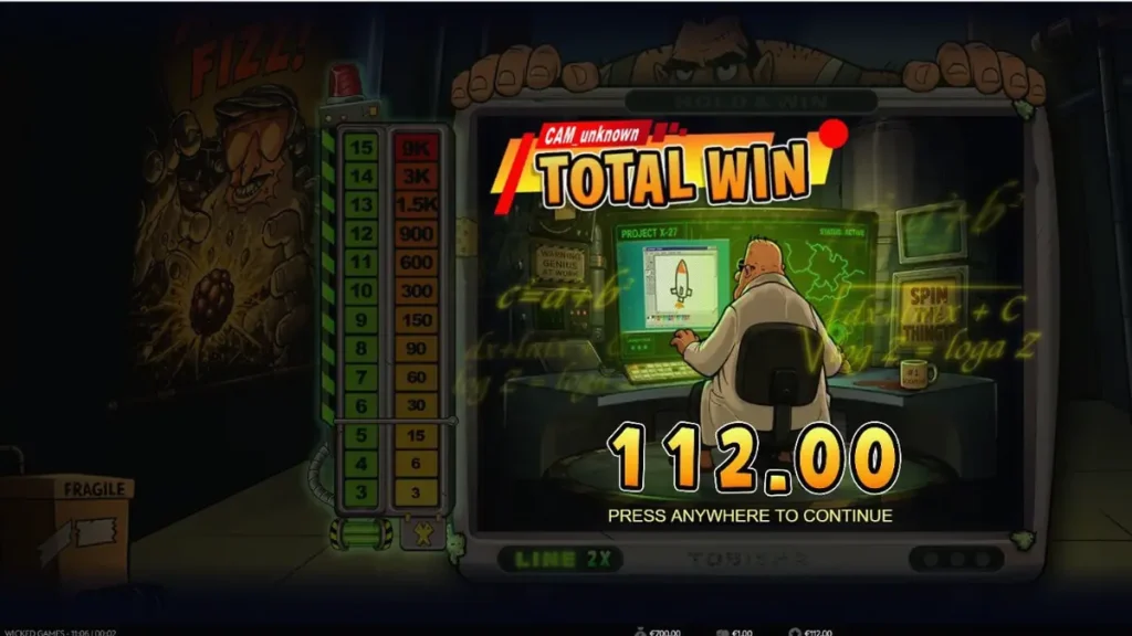 Tela de jogo do slot Enriched com tema nuclear e retro-futurista